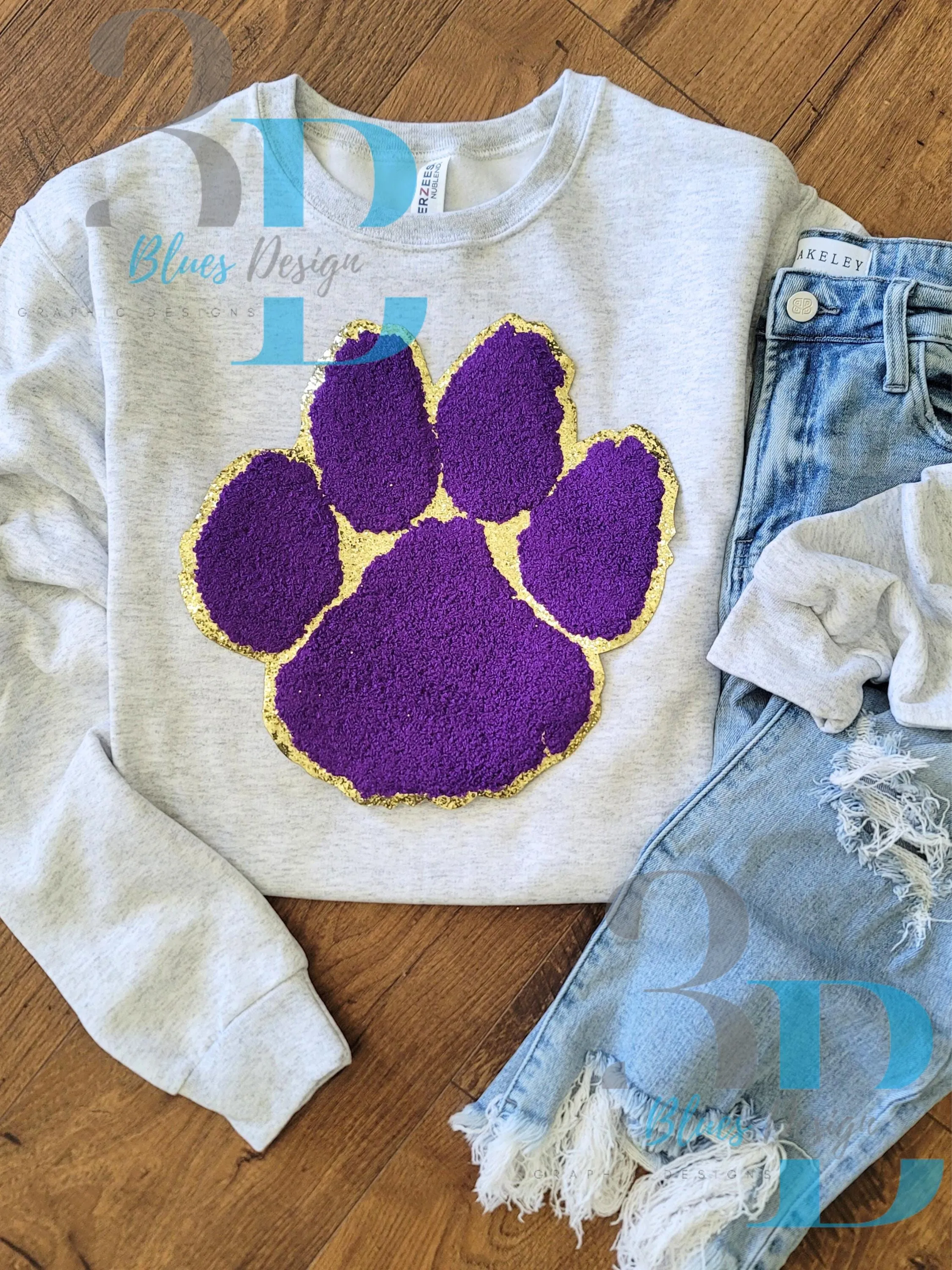 3Blues Designs |   Chenille Adult or Youth Purple Paw Iron-on Patch
