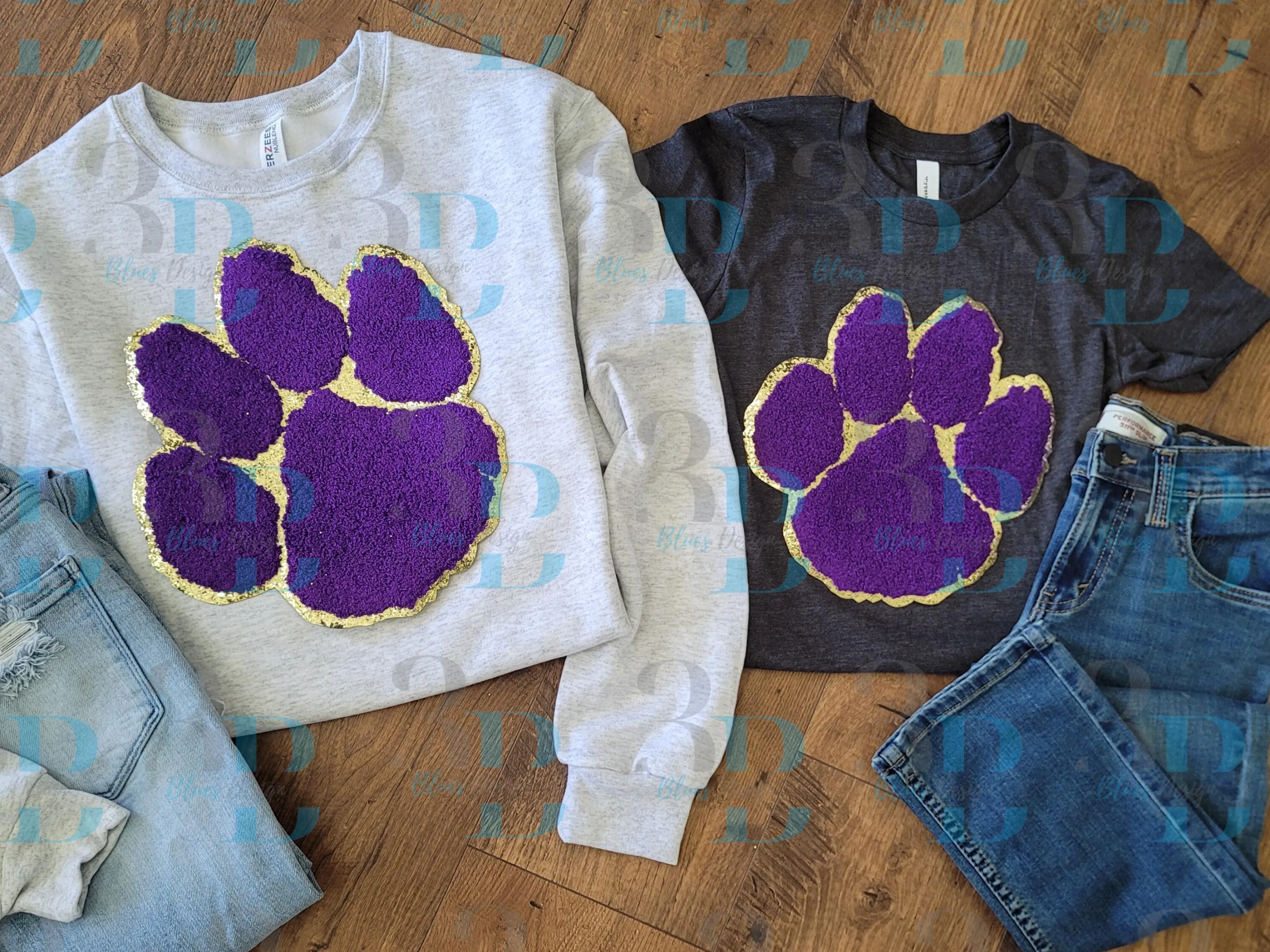 3Blues Designs |   Chenille Adult or Youth Purple Paw Iron-on Patch