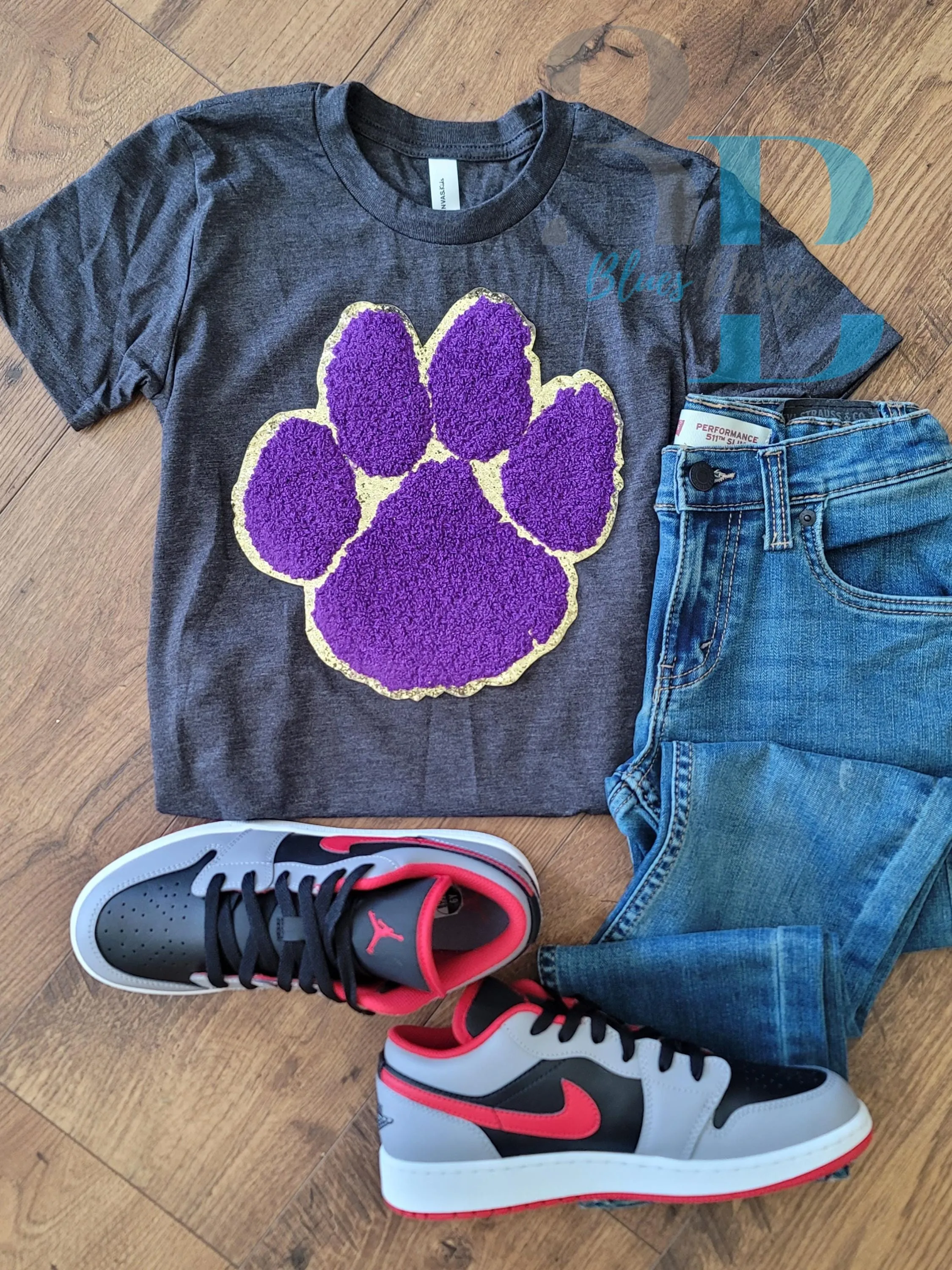 3Blues Designs |   Chenille Adult or Youth Purple Paw Iron-on Patch