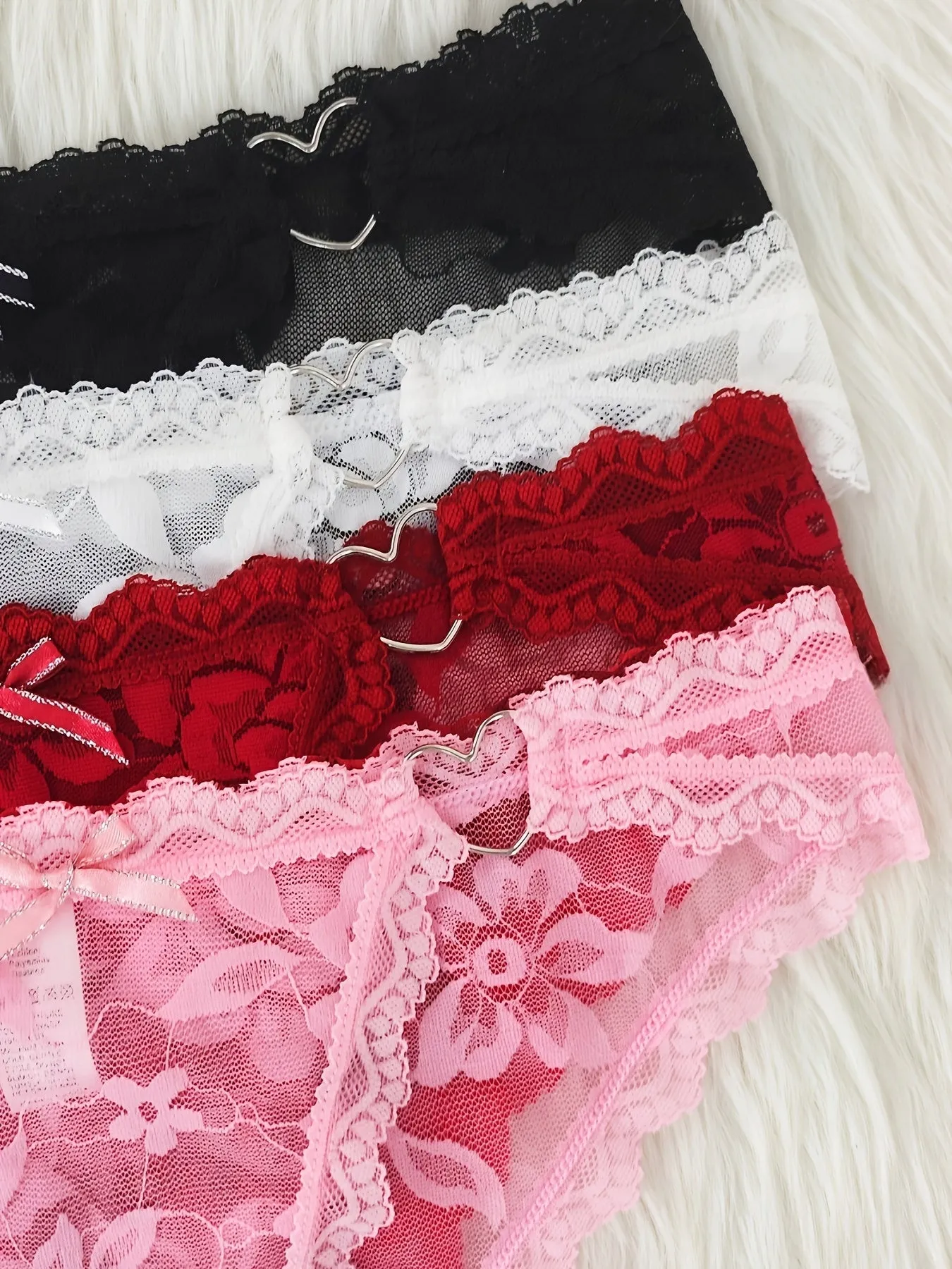 4pcs Women's Lace Thongs with Heart Design - Sexy, Comfortable, Low-Waist Panties