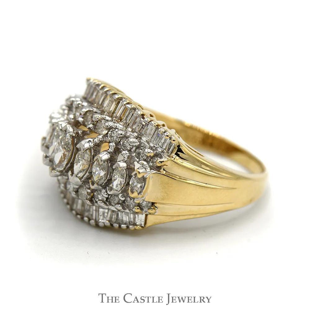 5 Row Band with 1.50cttw Marquise, Round, & Baguette Diamonds