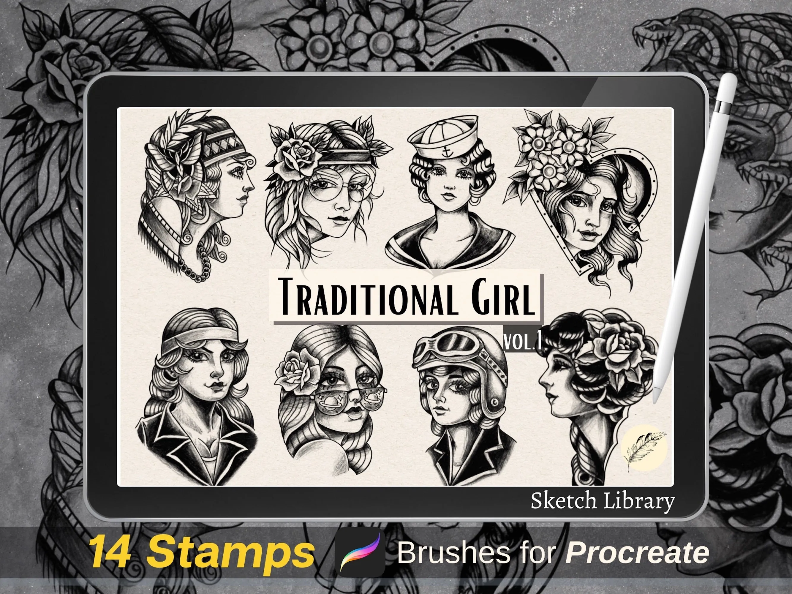 52 Girls Pack procreate brushes of Traditional Girl, Catrina, pinup