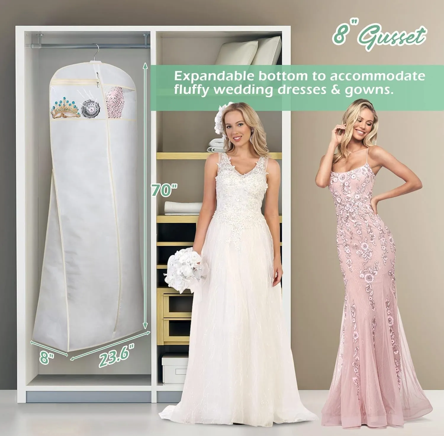 70" Wedding Gown Dress Garment Bag with Accessories Pouch