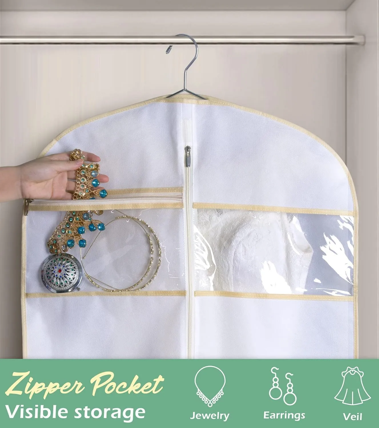 70" Wedding Gown Dress Garment Bag with Accessories Pouch