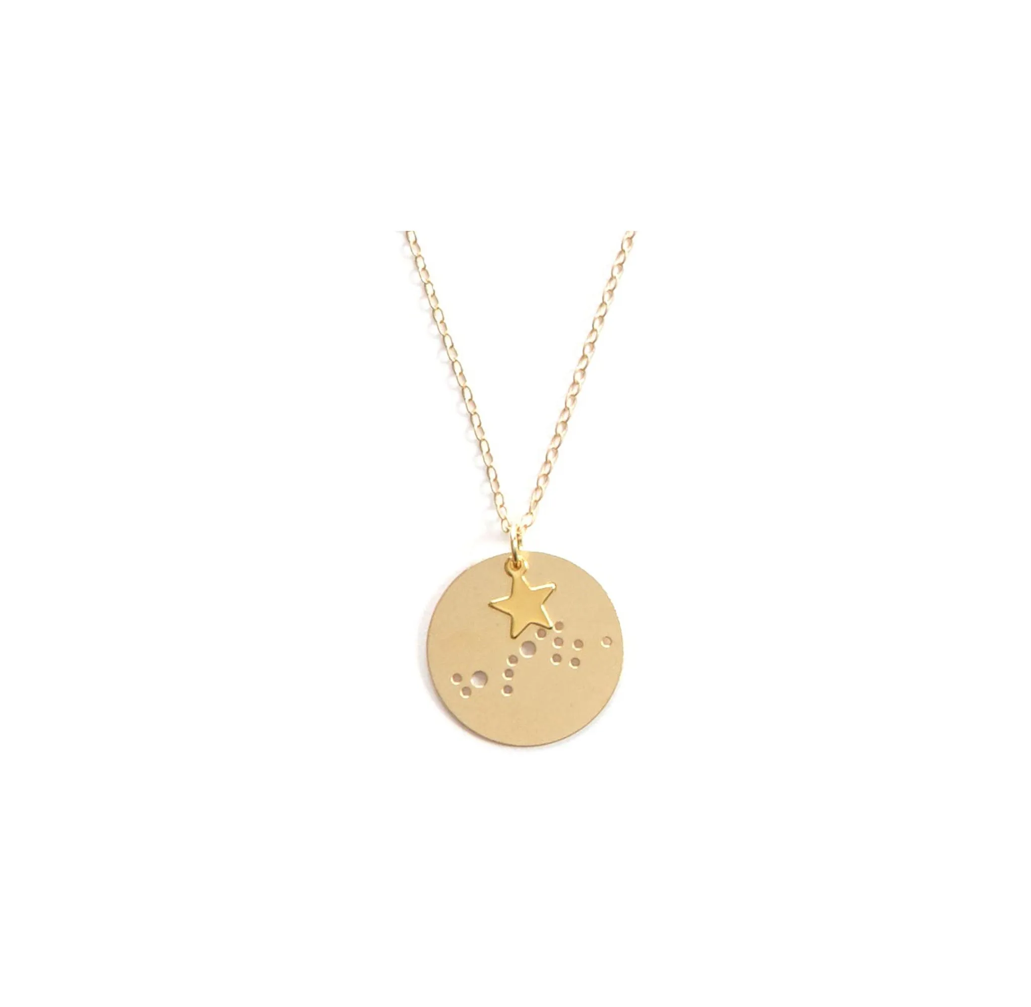 7/8" 14k Gold Dipped Zodiac Constellation Charm Necklace, All 12 Signs: Aries through Pisces