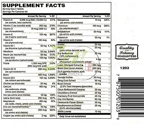 Active Womens Multivitamin - Best Women's MultiVitamins - Extra Strength Daily Multivitamin for Women with Soy, Black Cohosh, Lutein & More - Support Feminine Health and Overall Well-Being - 180 Tabs