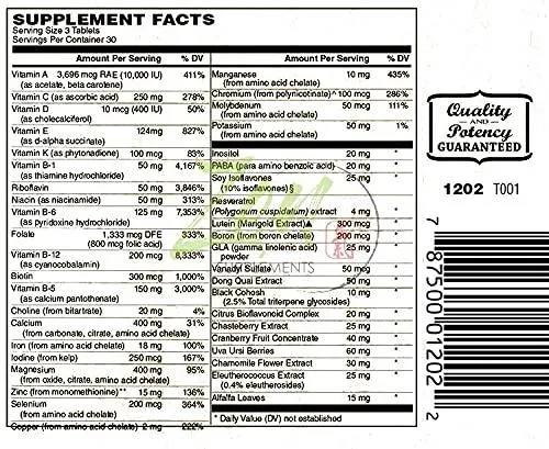 Active Womens Multivitamin - Best Women's MultiVitamins - Extra Strength Daily Multivitamin for Women with Soy, Black Cohosh, Lutein & More - Support Feminine Health and Overall Well-Being - 90 Tabs