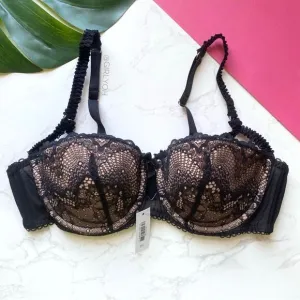 Adore Me 36C Kimmy Black Lace Balconette Push Up Bra