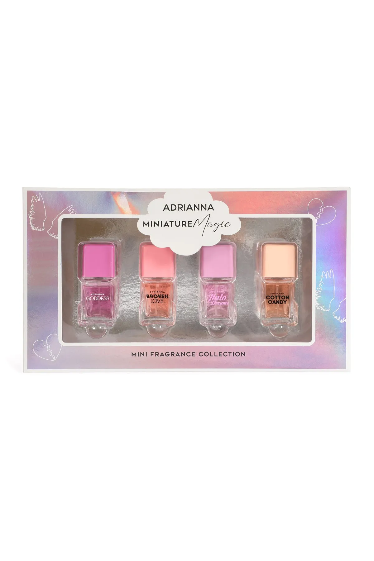 ADRIANNA MINIATURE MAGIC SPRAY PERFUME EAU DE PARFUM FOR WOMEN 4 PIECE SET/15ML EACH- ADRIANNA GODDESS, BROKEN LOVE, HALO DREAMS AND COTTON CANDY