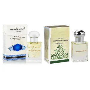 Al Haramain Madinah & White Oudh Fragrance Pure Original Roll on Perfume Oil Pack of 2 (Attar) - 2 x 15 ml