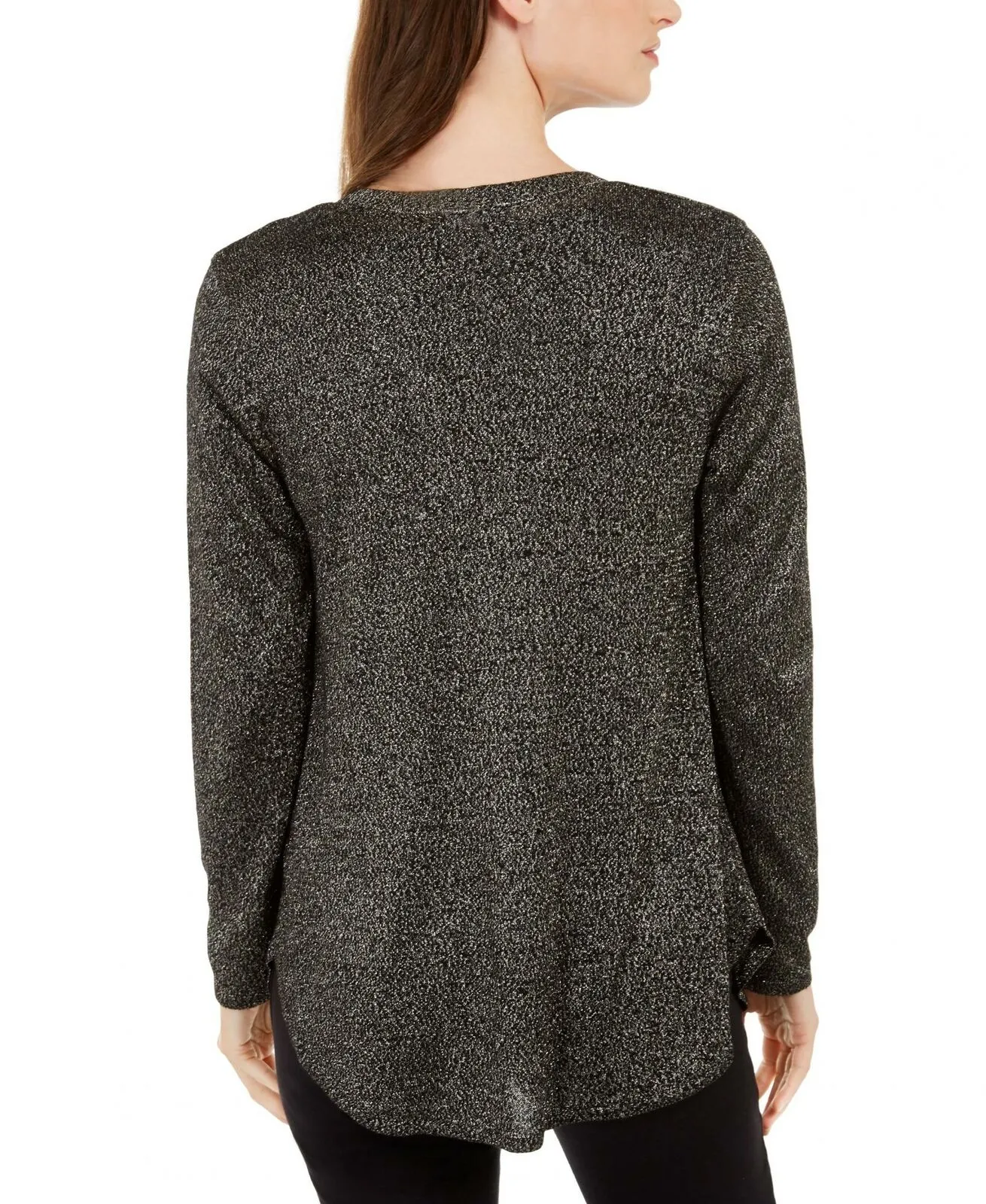Alfani Women's Metallic Shirttail Cardigan Sweater Black Large