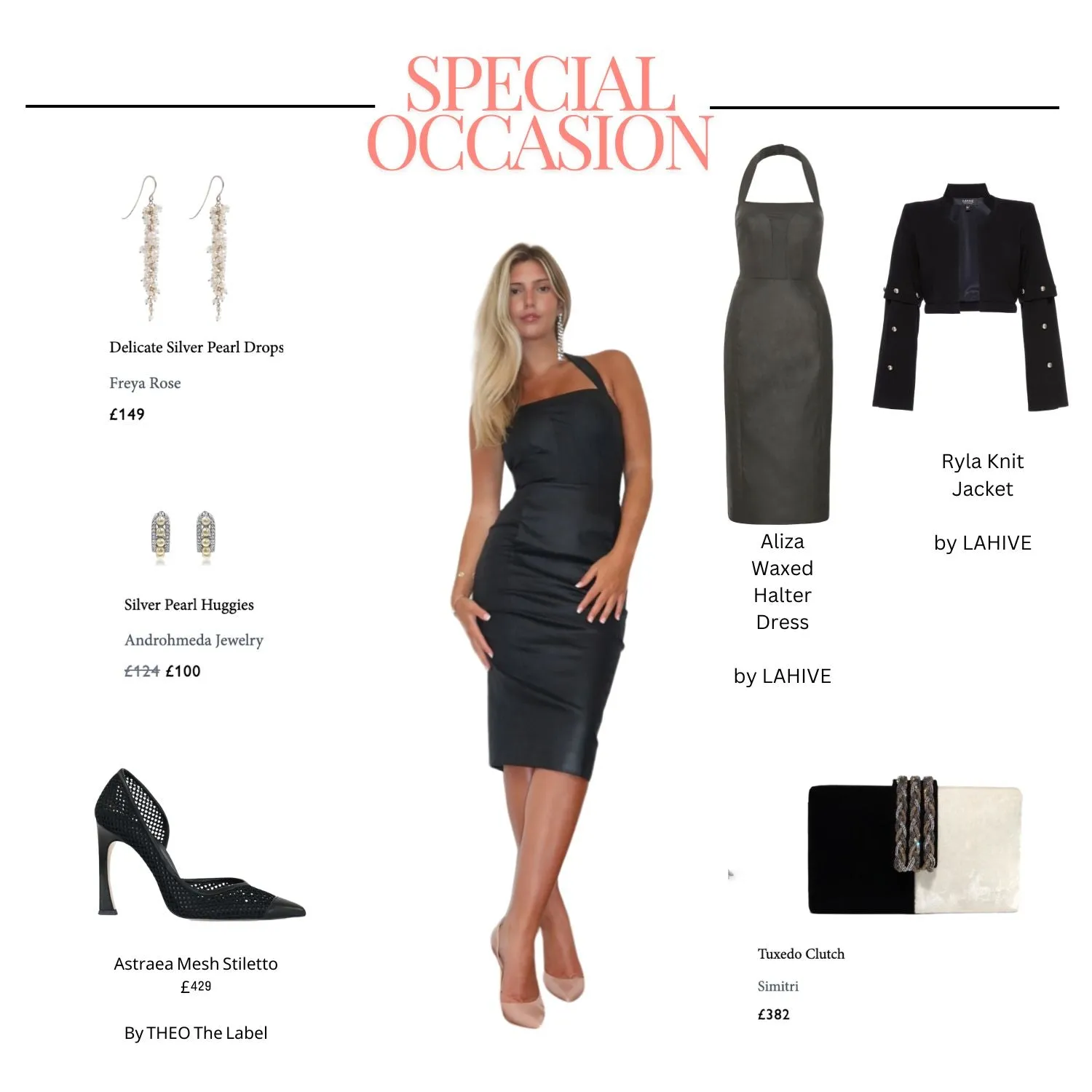 ALIZA Black Waxed Halter Dress