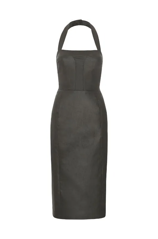 ALIZA Black Waxed Halter Dress