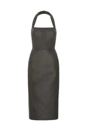 ALIZA Black Waxed Halter Dress