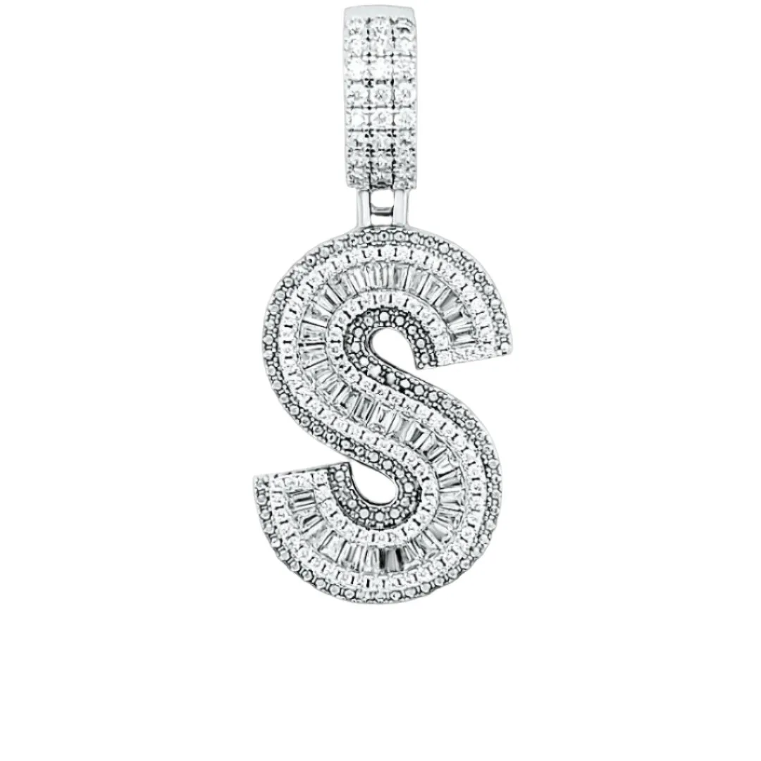 Alphabet Lab-Created Moissanite Sterling Silver Charm Pendant - M419389