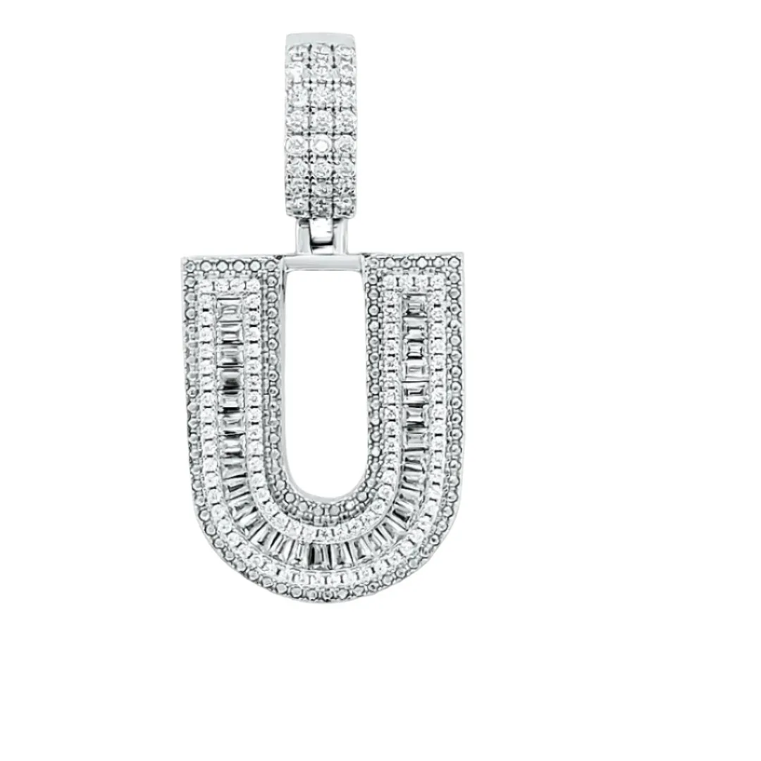 Alphabet Lab-Created Moissanite Sterling Silver Charm Pendant - M419389