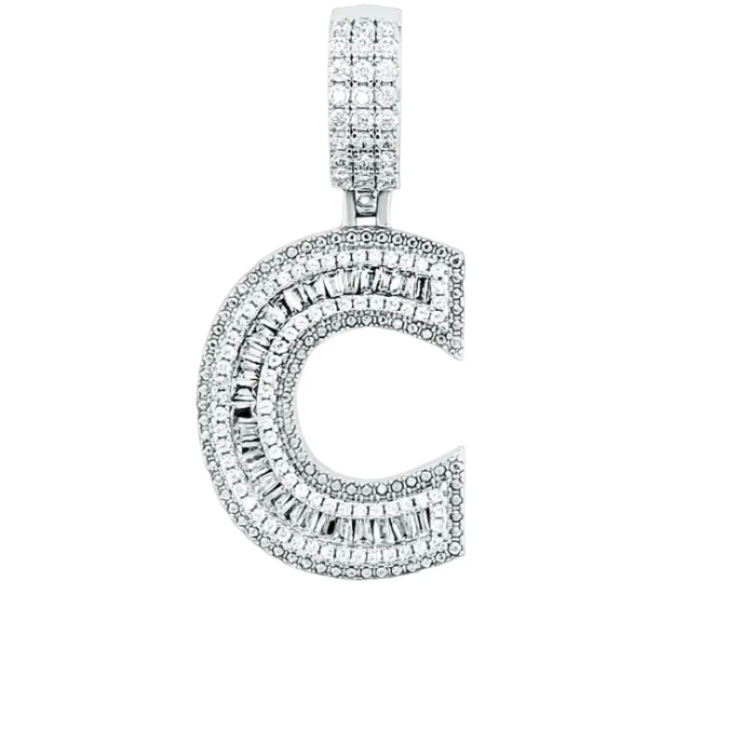 Alphabet Lab-Created Moissanite Sterling Silver Charm Pendant - M419389