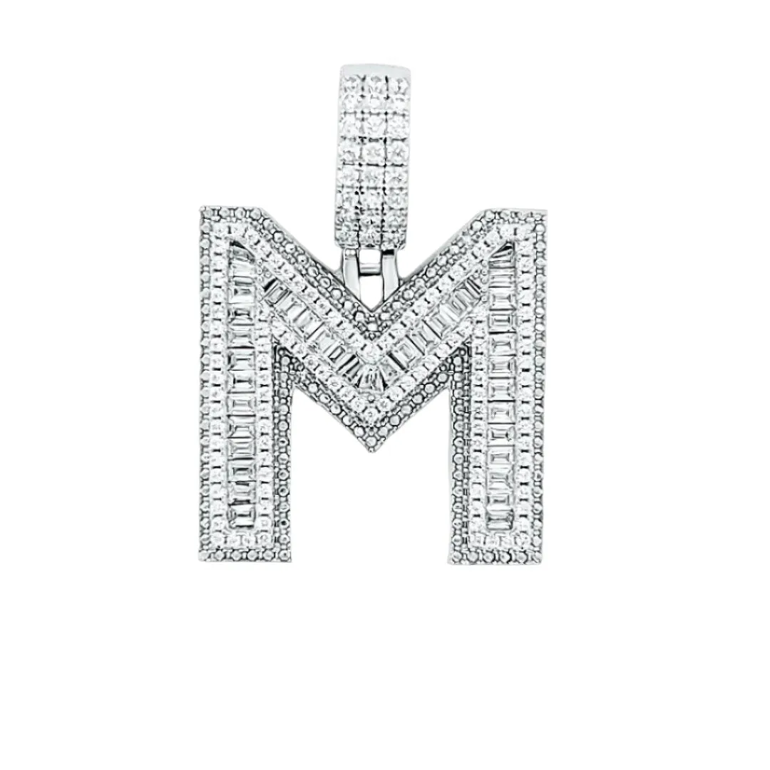Alphabet Lab-Created Moissanite Sterling Silver Charm Pendant - M419389