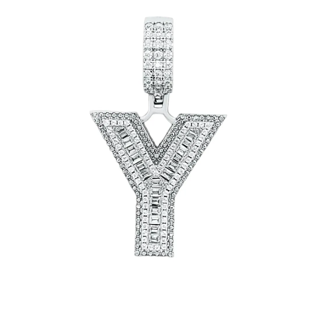 Alphabet Lab-Created Moissanite Sterling Silver Charm Pendant - M419389