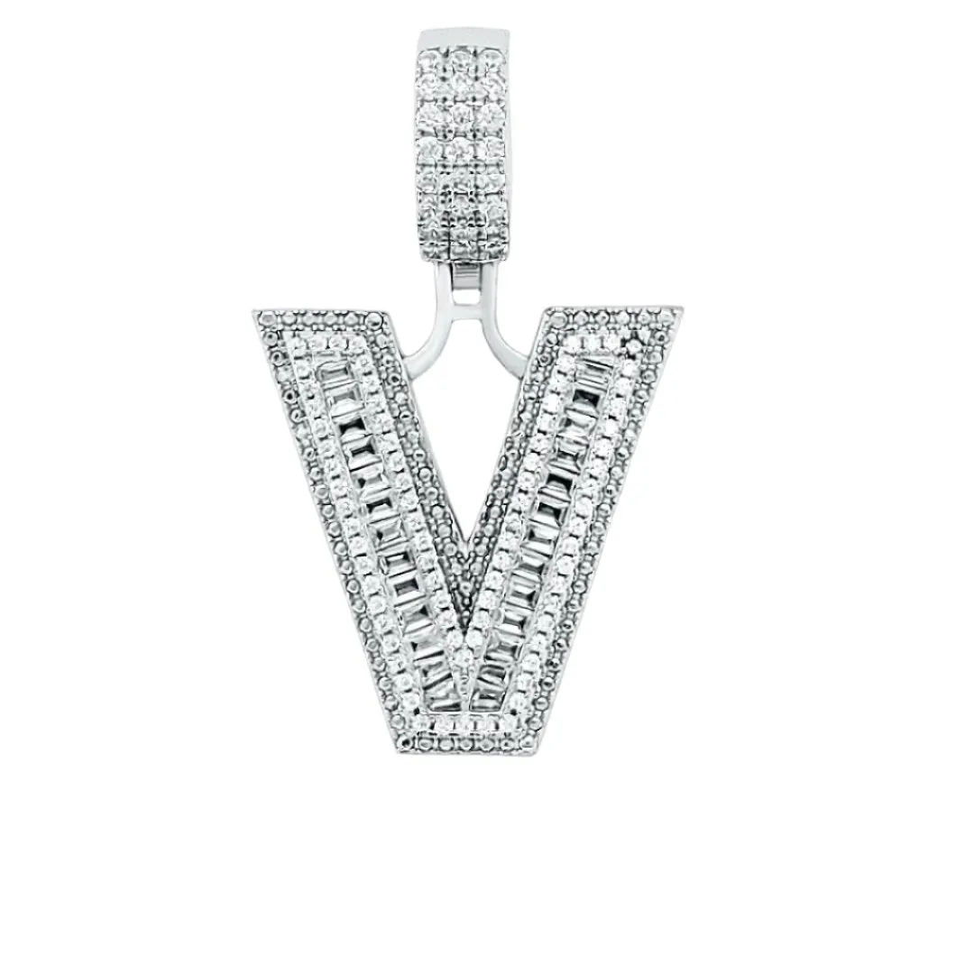 Alphabet Lab-Created Moissanite Sterling Silver Charm Pendant - M419389