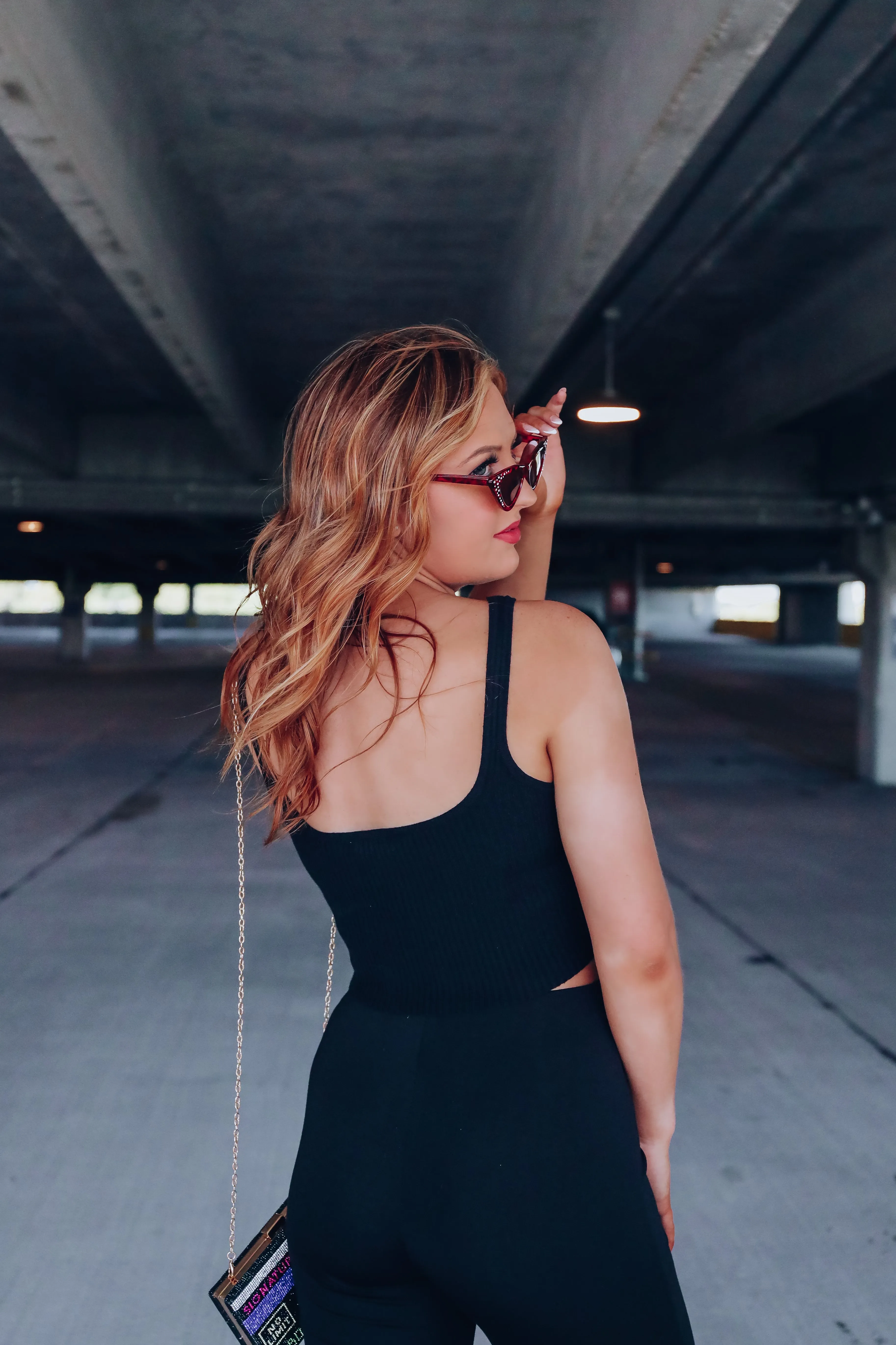 Amara Ribbed Rhinestone Tank - Black