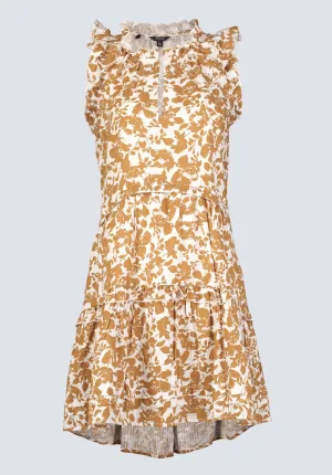 Ambra Women's Dress with Ruffles, Yellow Flowers - WD0046S
