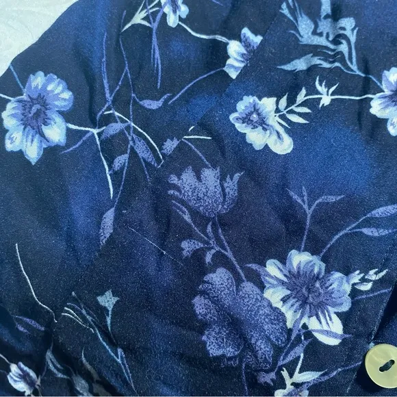 American Vintage Women's Purple and Blue Dress 90s Fitted Button Floral Midi