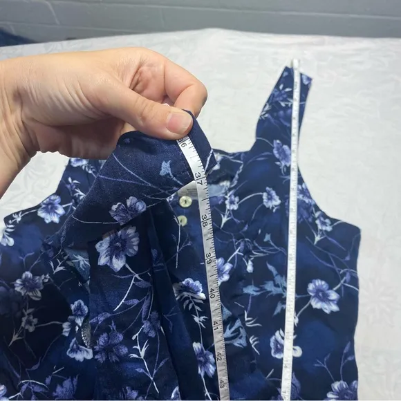 American Vintage Women's Purple and Blue Dress 90s Fitted Button Floral Midi
