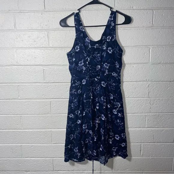 American Vintage Women's Purple and Blue Dress 90s Fitted Button Floral Midi