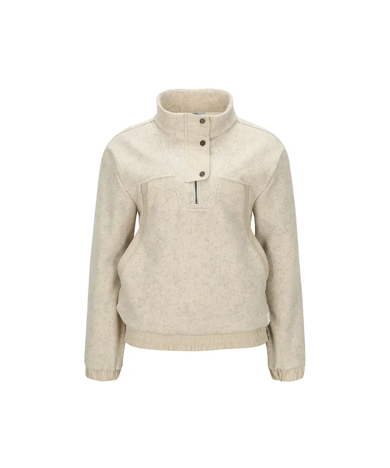 ANEW Golf Women Half Zip-Up  Long sleeve T Shirt - Light Beige