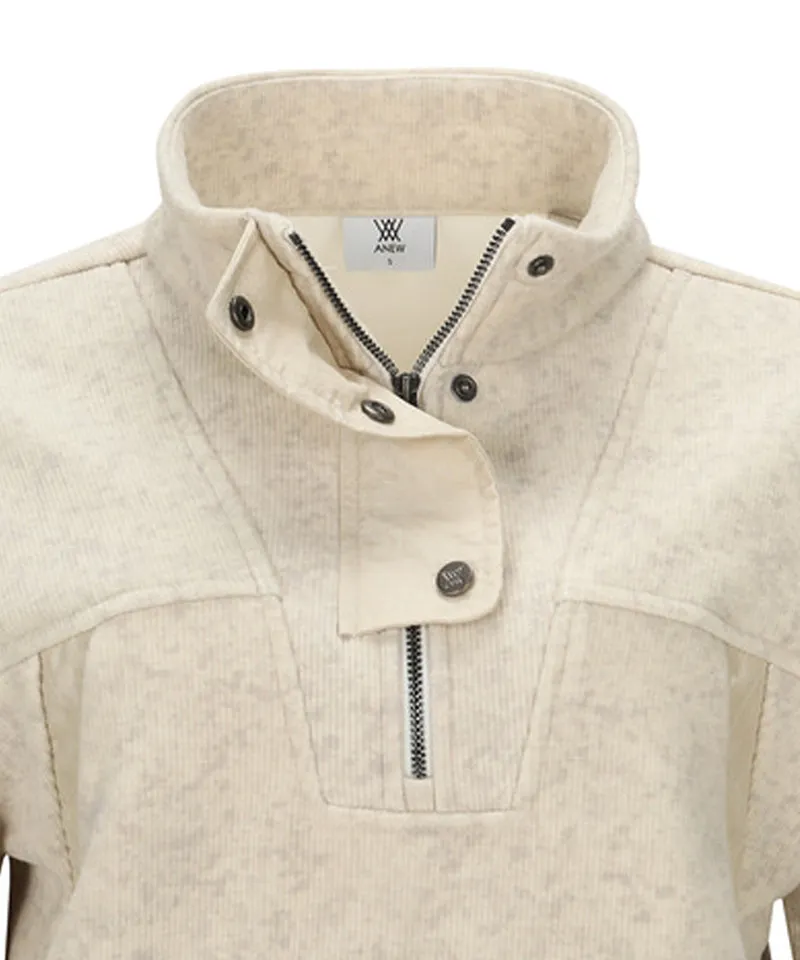 ANEW Golf Women Half Zip-Up  Long sleeve T Shirt - Light Beige