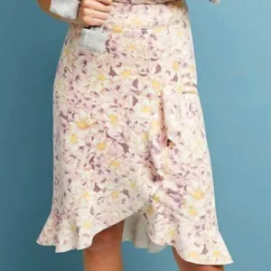Anthropologie Skye Peach Ruffled Floral Skirt Women's Size 12 NWT Asymmetrical
