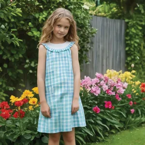 Aqua Plaid Girl's Dress
