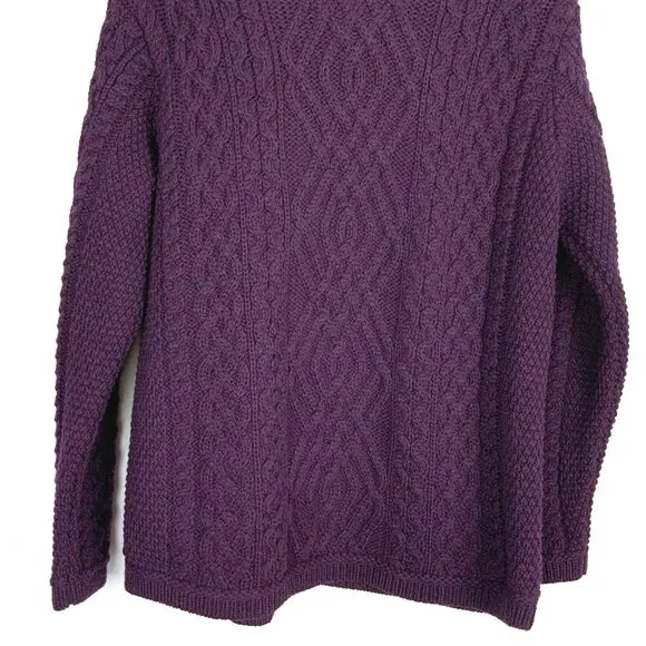 ARAN CRAFT Ladies 100% Wool Cable Knit Side Zip Cardigan Purple Sz L