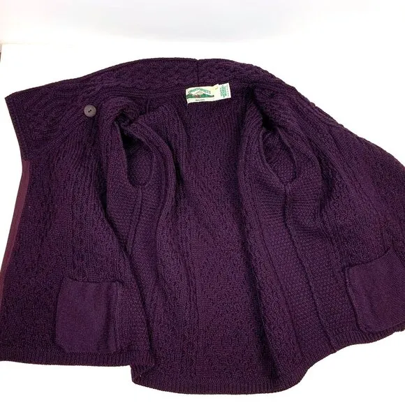 ARAN CRAFT Ladies 100% Wool Cable Knit Side Zip Cardigan Purple Sz L