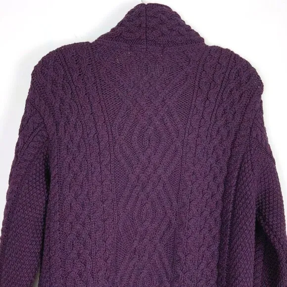 ARAN CRAFT Ladies 100% Wool Cable Knit Side Zip Cardigan Purple Sz L
