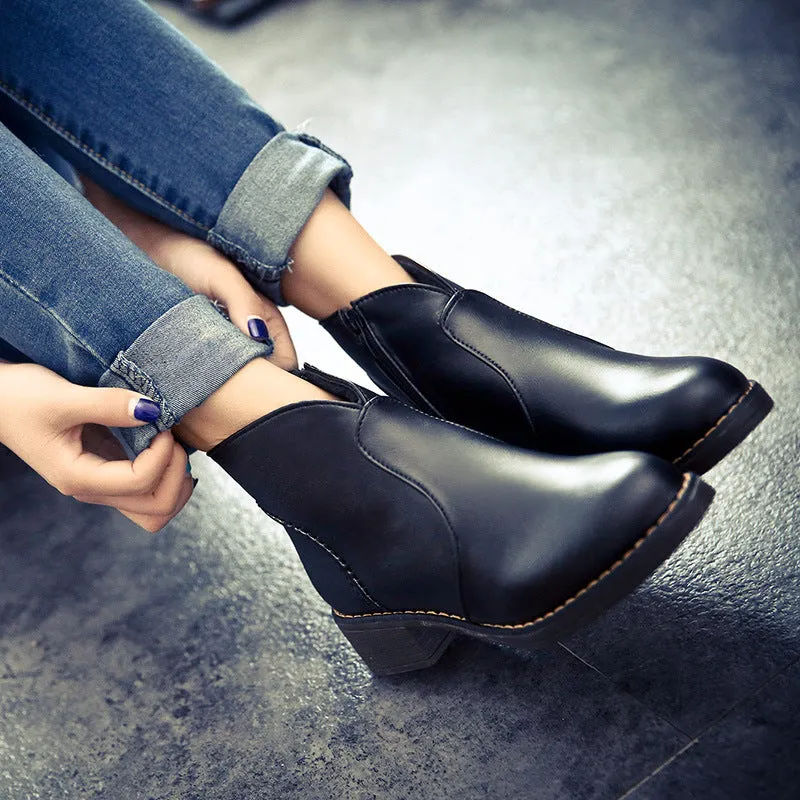 Autumn and Winter Pointed Boots with Thick Martin Boots Low Heel Women's Boots Set Feet Bare Boots