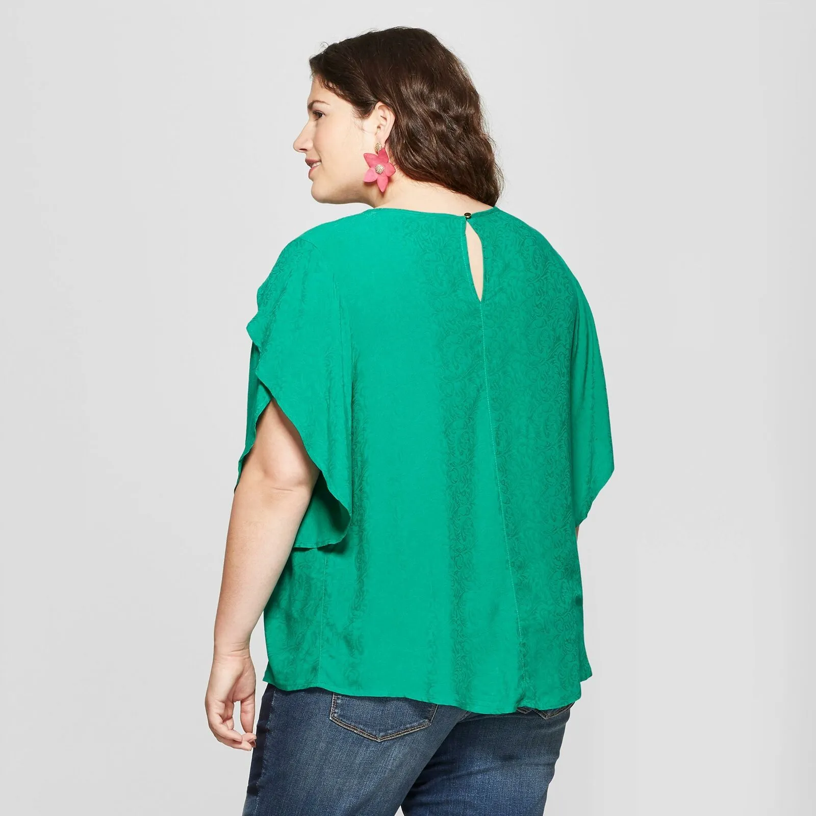 Ava & Viv Women's Plus Size Tonal Paisley Flutter Half Sleeve Blouse