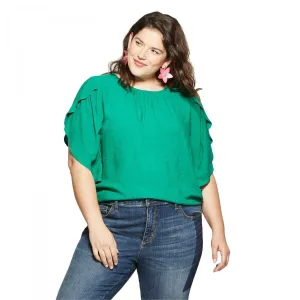 Ava & Viv Women's Plus Size Tonal Paisley Flutter Half Sleeve Blouse