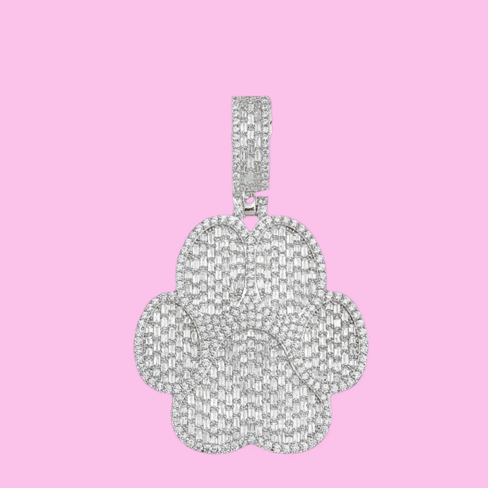 Baguette Lab-Created Moissanite Paw Pendant Sterling Silver Charm - M400029