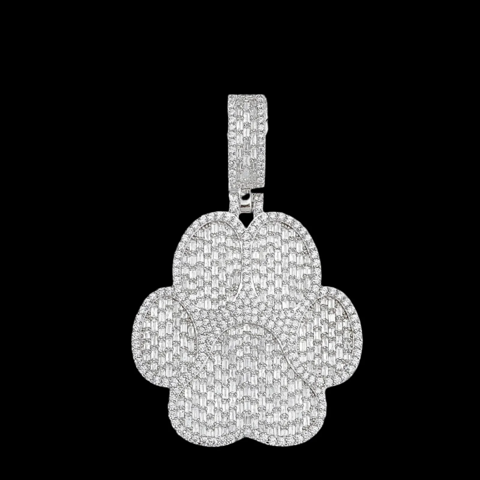 Baguette Lab-Created Moissanite Paw Pendant Sterling Silver Charm - M400029