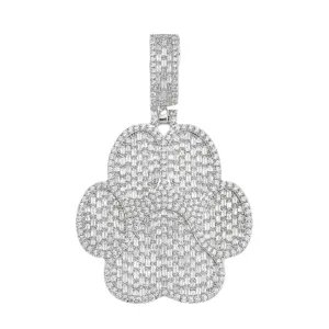 Baguette Lab-Created Moissanite Paw Pendant Sterling Silver Charm - M400029