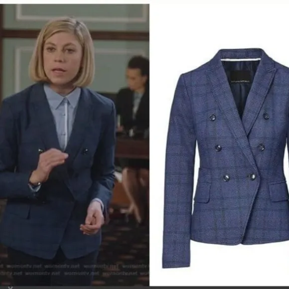 Banana Republic Women's 0 Double Breasted-Fit Plaid Blazer Academia Old Money