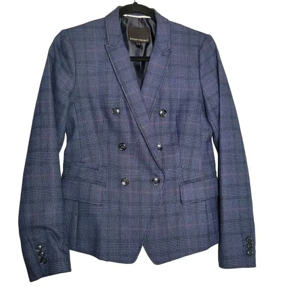 Banana Republic Women's 0 Double Breasted-Fit Plaid Blazer Academia Old Money
