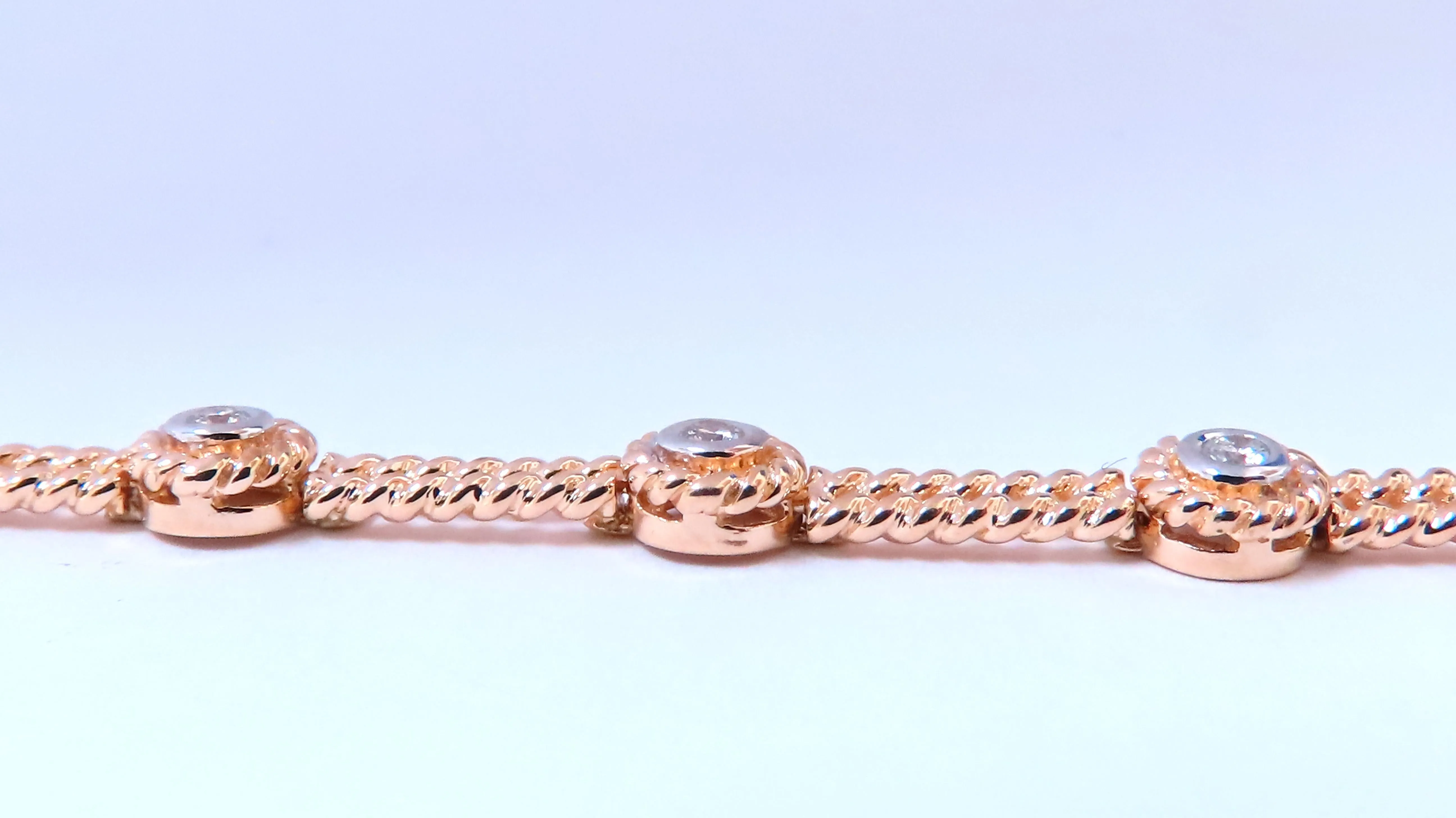 Barley Rope Twist Natural Round Diamonds Link Bracelet 14kt Gold 12636