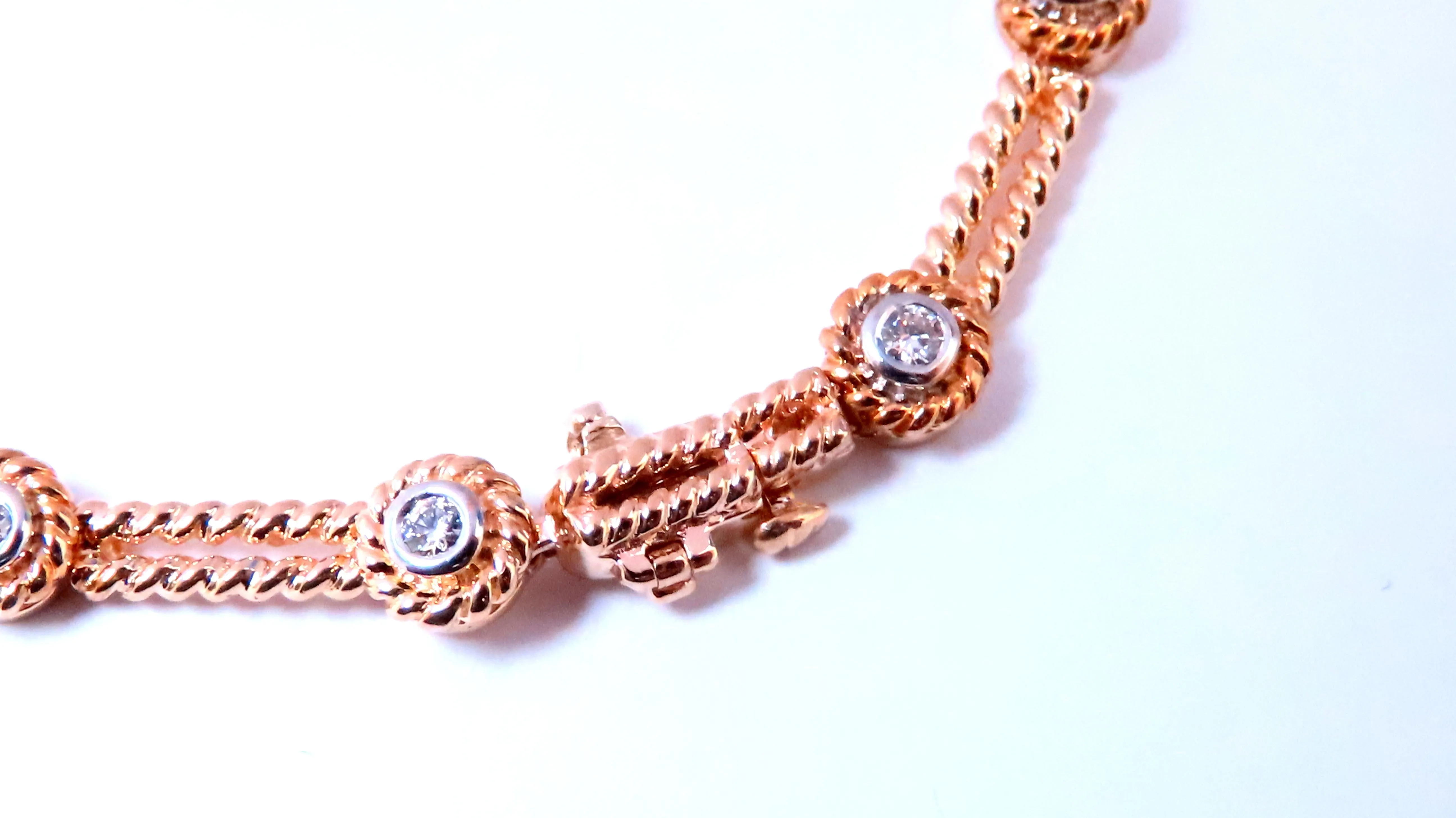 Barley Rope Twist Natural Round Diamonds Link Bracelet 14kt Gold 12636