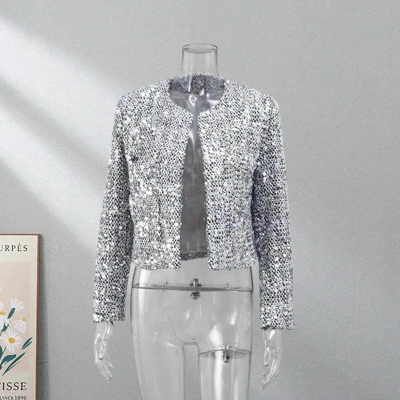 Be Extra! Sequin Shiny Chic Cropped Jacket