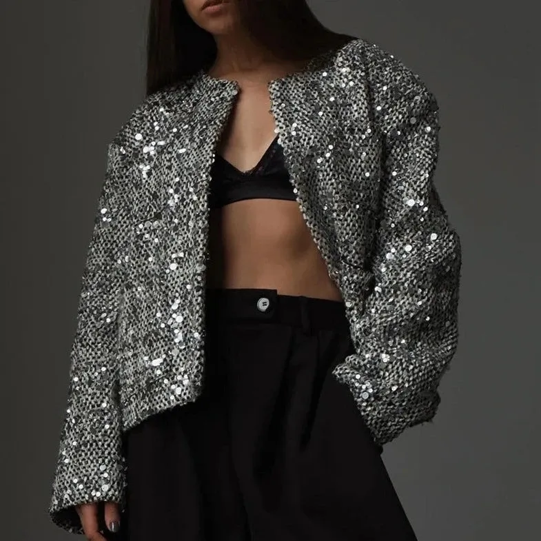Be Extra! Sequin Shiny Chic Cropped Jacket