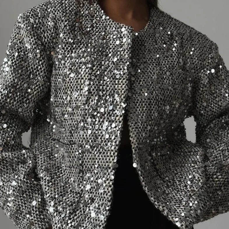 Be Extra! Sequin Shiny Chic Cropped Jacket