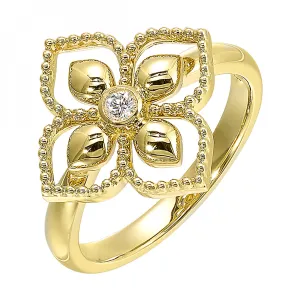 Beaded 14K Yellow Gold Diamond Petal Ring